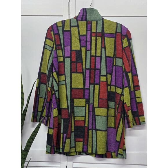 ALI MILES Jacket Blazer Swing 3/4 Sleeve Geometric Print Artsy Button Front Med. - Picture 6 of 6